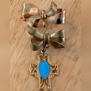 Vintage Carl Art 12KGF Bow Plus A Gold Tone Bow With A Dangling Cross